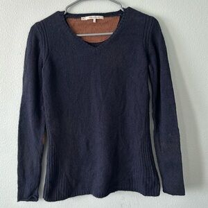 Gerard Darel yak and merino wool navy sweater with tan contrast elbow patches!